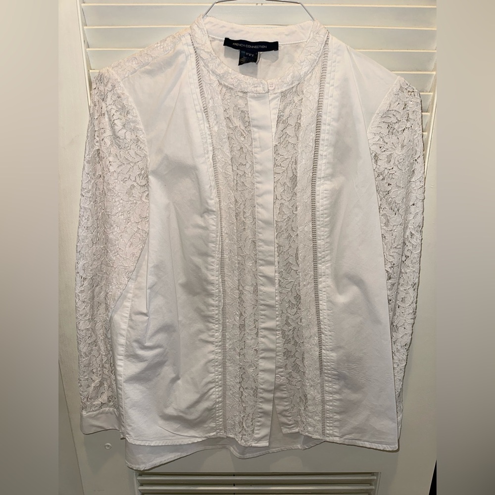 French connection lace trim button down size 8